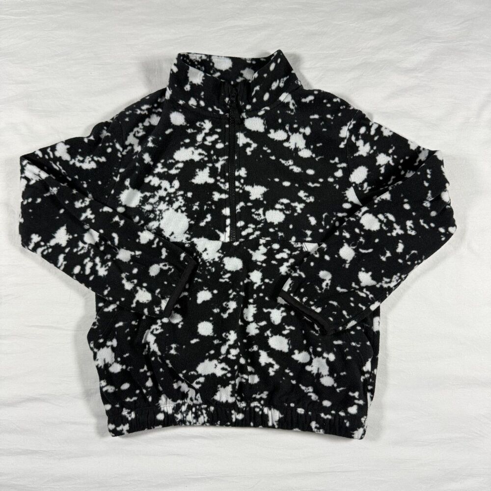 Athletic Works Girls Fleece Zip Hoodie Size M(7-8) Black White Splatter Print